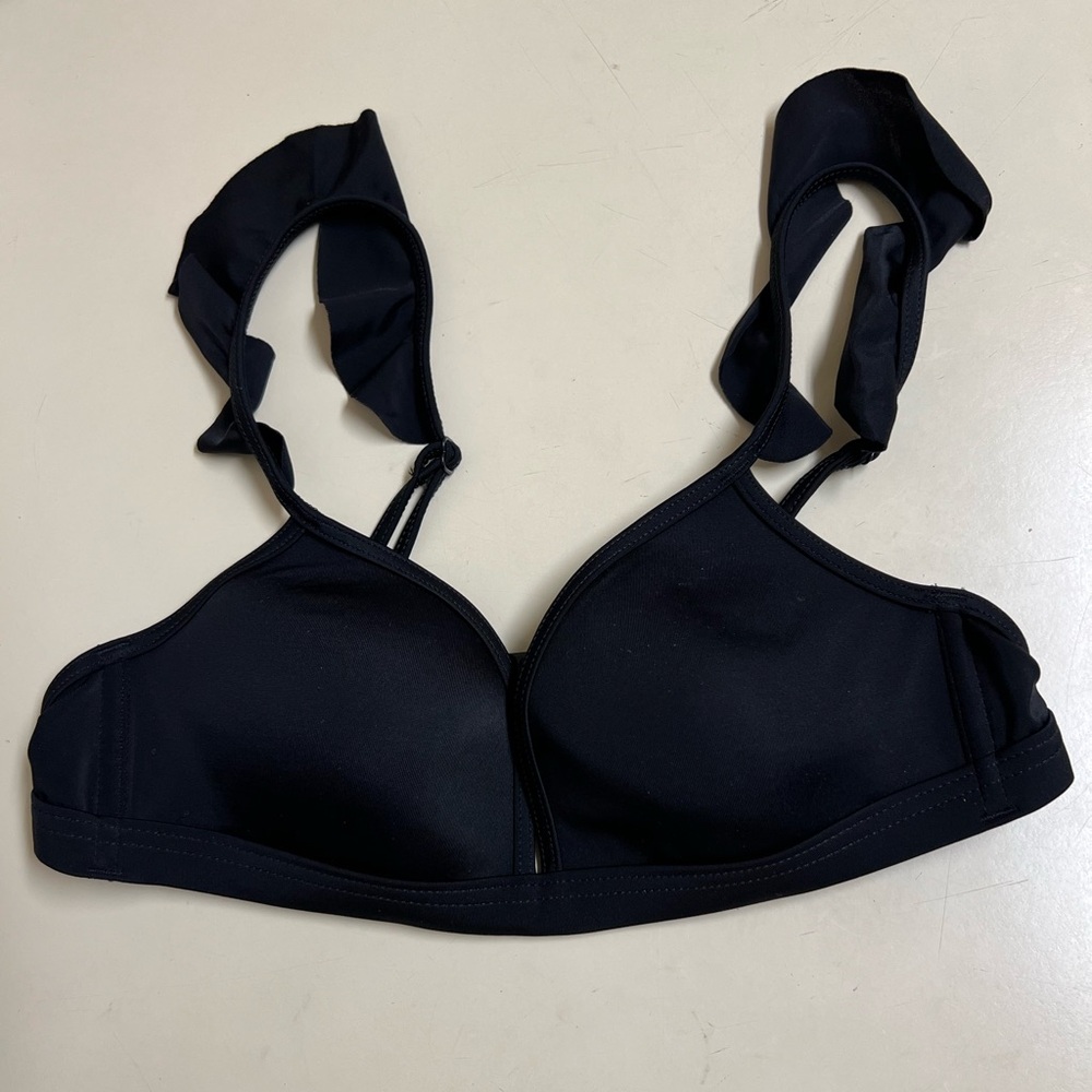 Victoria’s Secret PINK Black Bikini Top with Ruffle Strap - Size Small - EUC